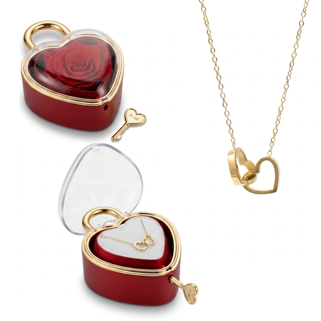 Eternal Rose Lock - W/ Engraved Necklace