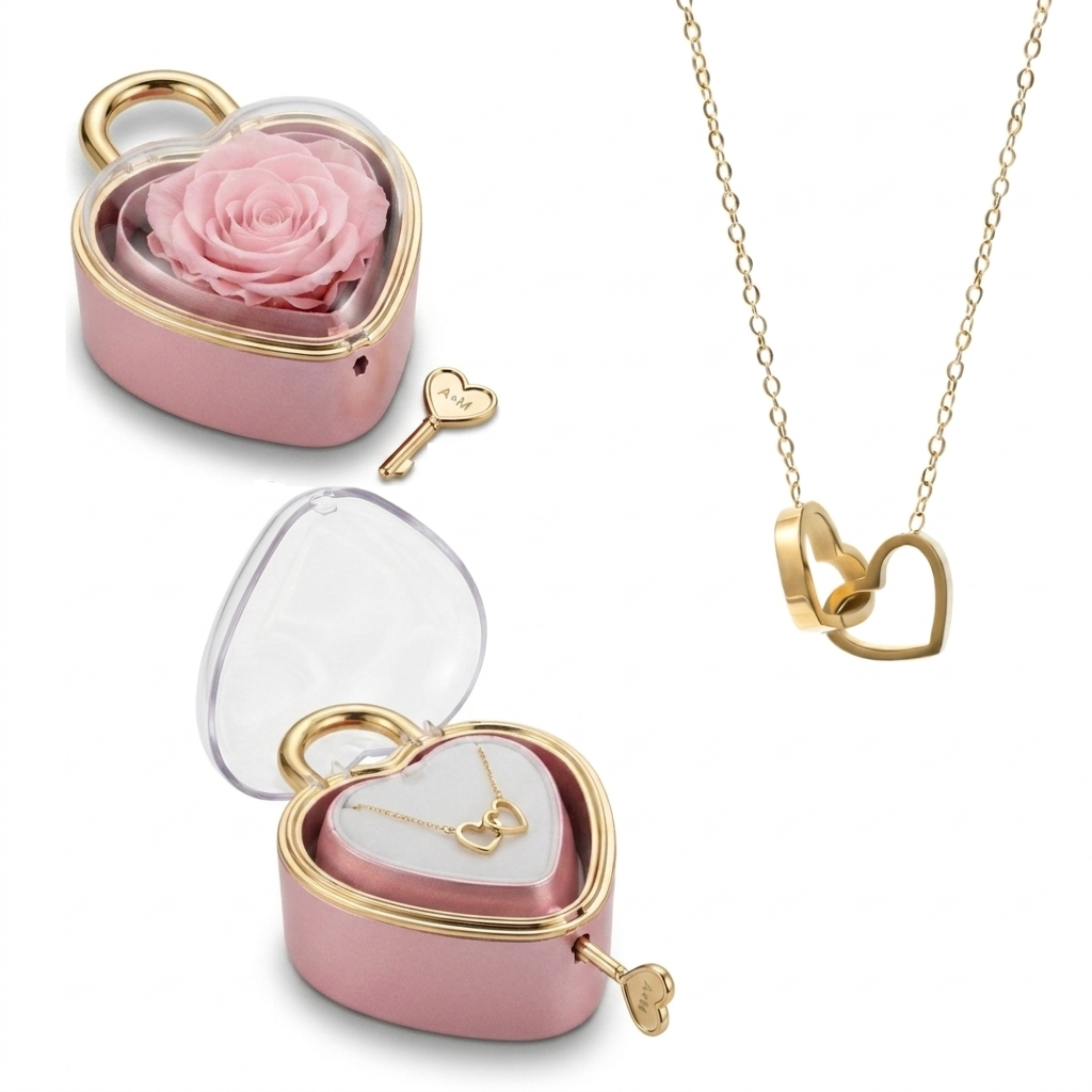 Eternal Rose Lock - W/ Engraved Necklace