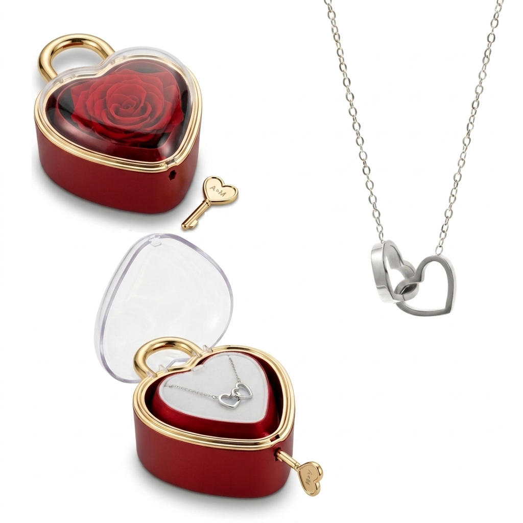Eternal Rose Lock - W/ Engraved Necklace