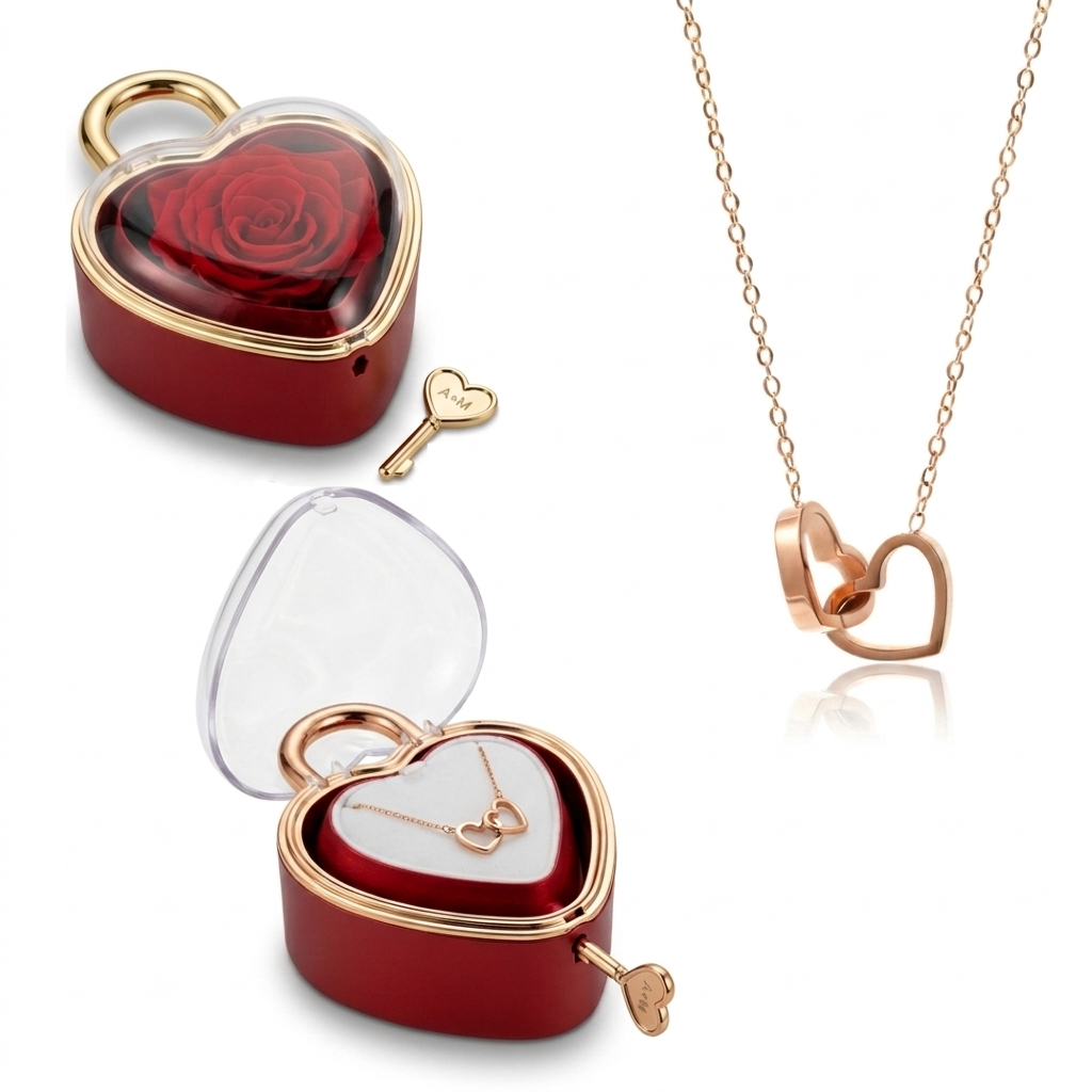 Eternal Rose Lock - W/ Engraved Necklace