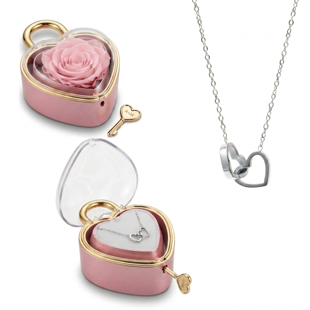 Eternal Rose Lock - W/ Engraved Necklace