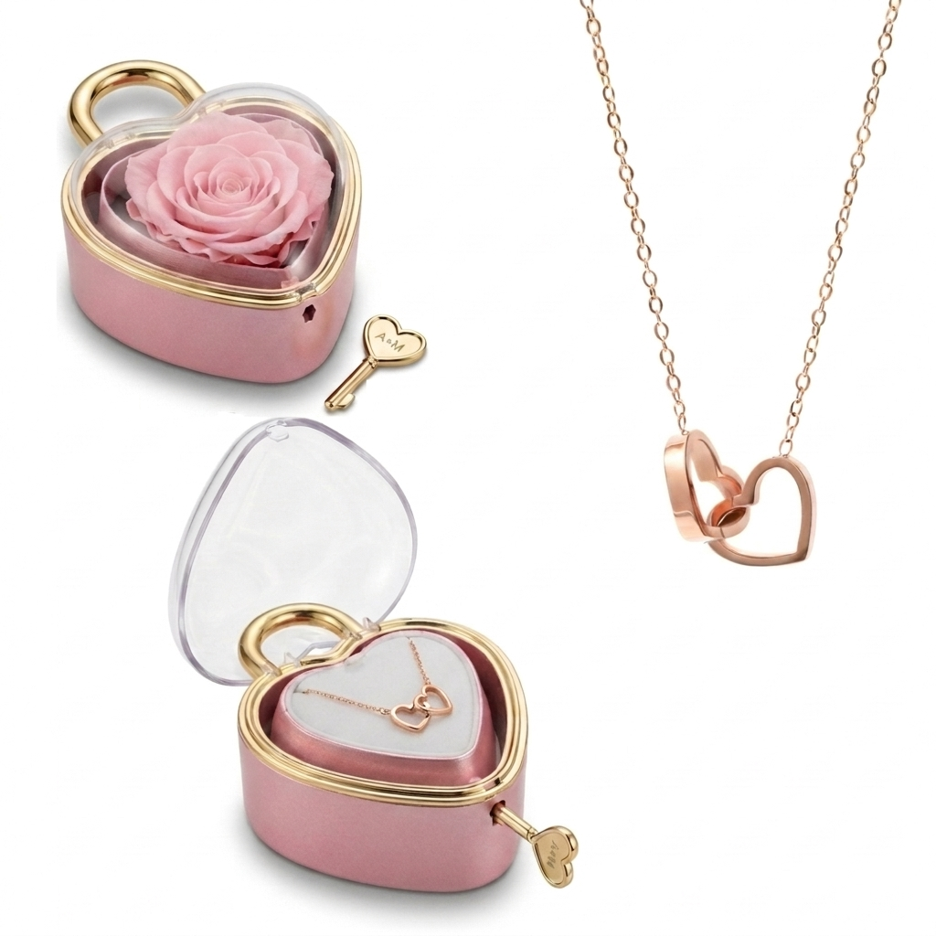 Eternal Rose Lock - W/ Engraved Necklace