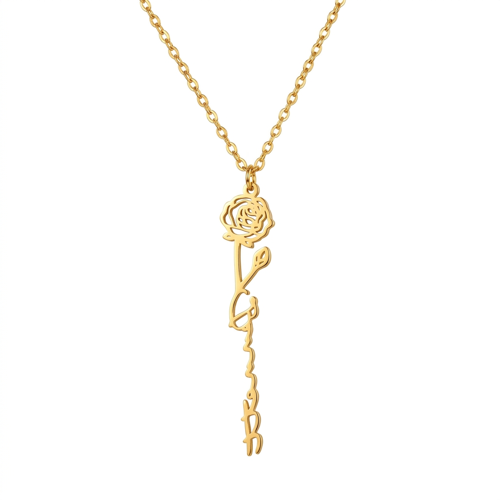 Custom Birth Flower Name Necklace