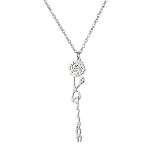 Custom Birth Flower Name Necklace